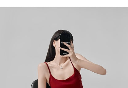 Plain Slit Midi Bodycon Dress with Spaghetti Straps