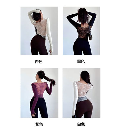 Scoop Neck Lace Tee - Long Sleeve Panel