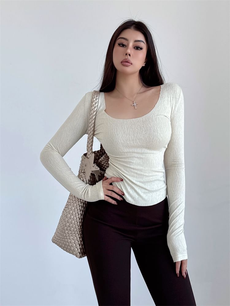 Scoop Neck Lace Tee - Long Sleeve Panel