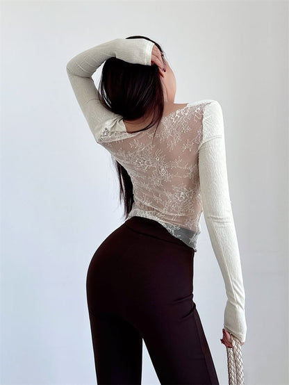 Scoop Neck Lace Tee - Long Sleeve Panel