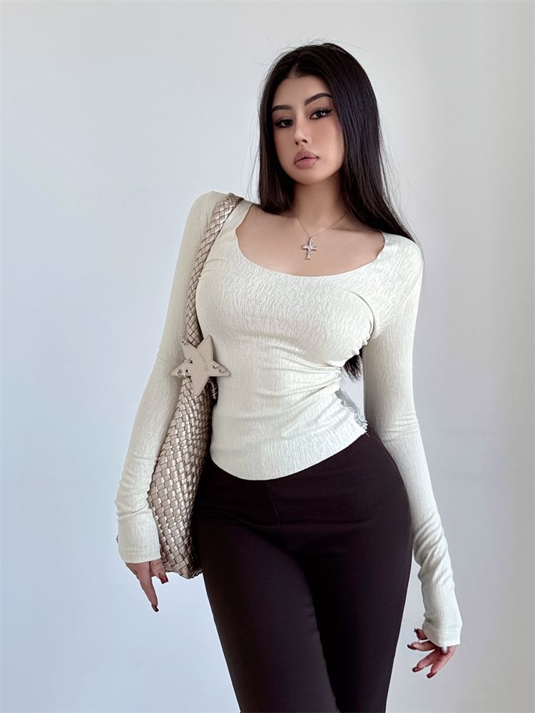 Scoop Neck Lace Tee - Long Sleeve Panel