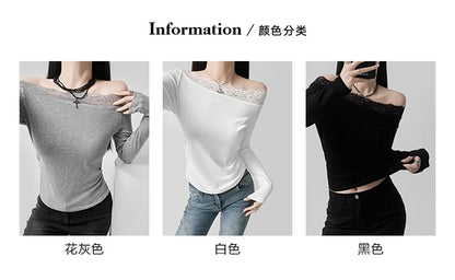 Off Shoulder Tee - Long Sleeve Lace Trim