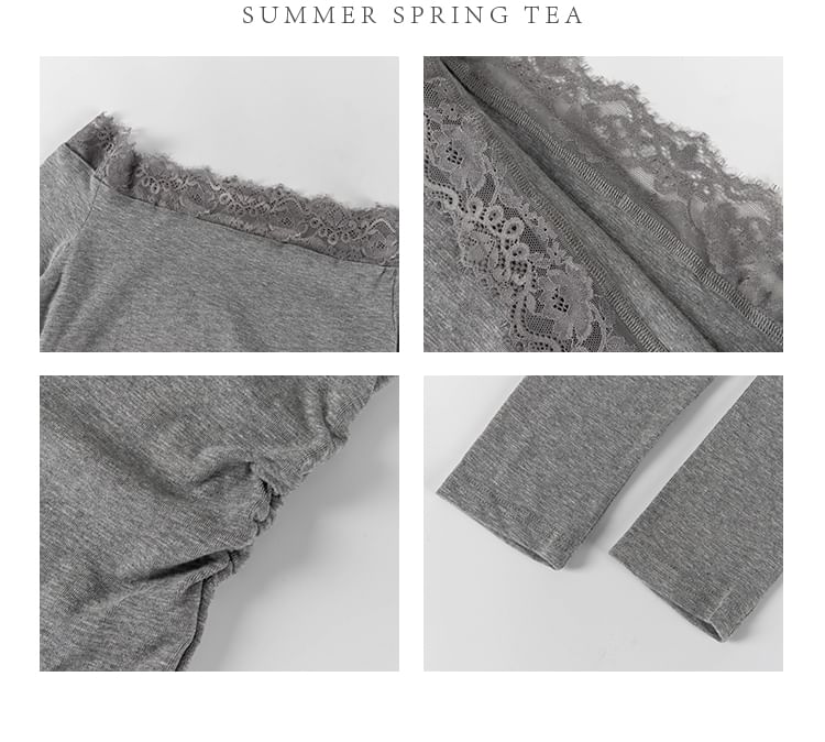 Off Shoulder Tee - Long Sleeve Lace Trim