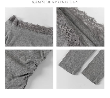 Off Shoulder Tee - Long Sleeve Lace Trim