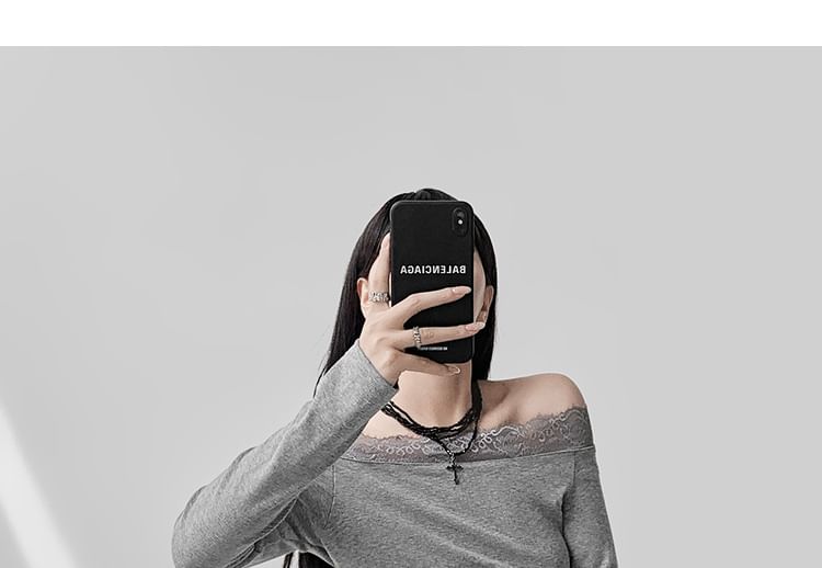 Off Shoulder Tee - Long Sleeve Lace Trim