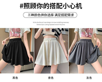 Drawstring Waist Plain Wide Leg Shorts