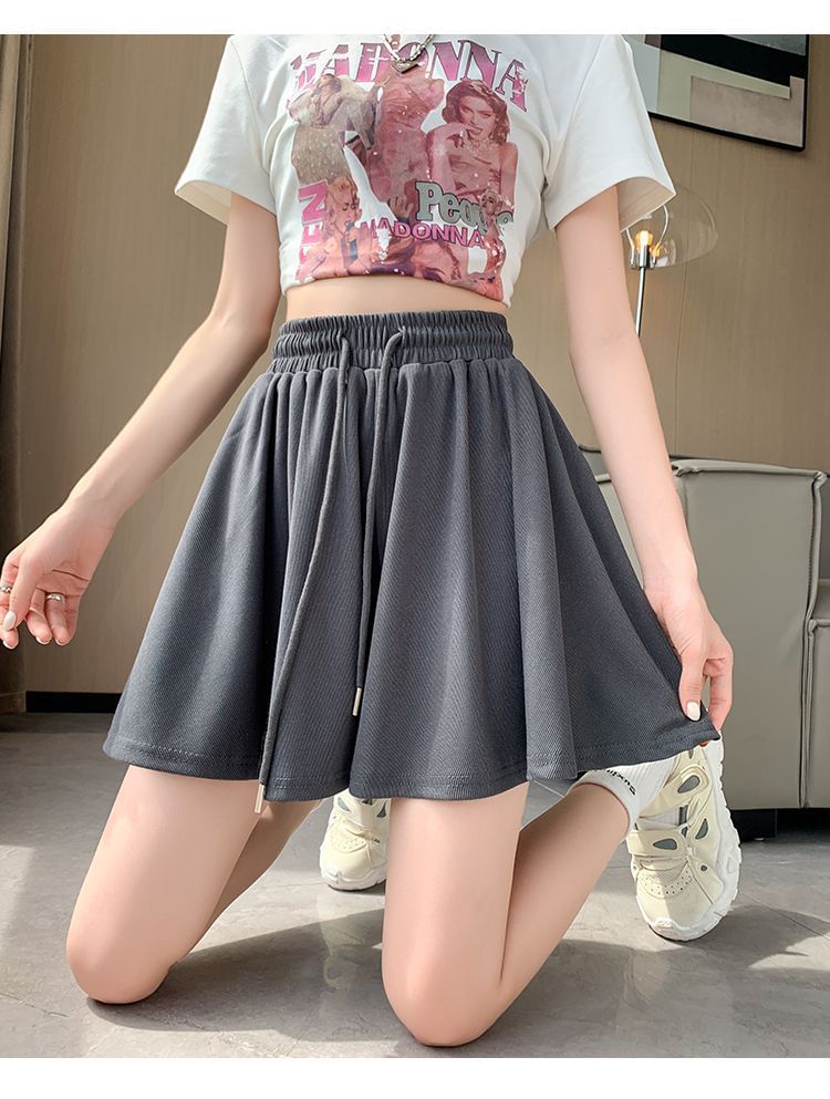 Drawstring Waist Plain Wide Leg Shorts