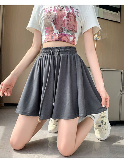 Drawstring Waist Plain Wide Leg Shorts