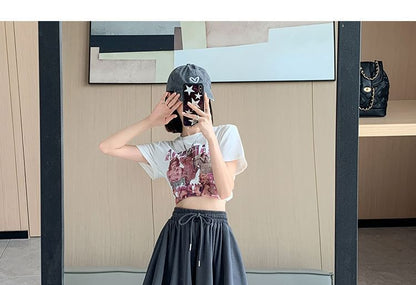 Drawstring Waist Plain Wide Leg Shorts