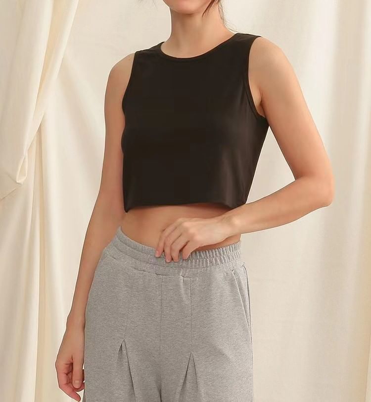 Crew Neck Plain Crop Tank Top
