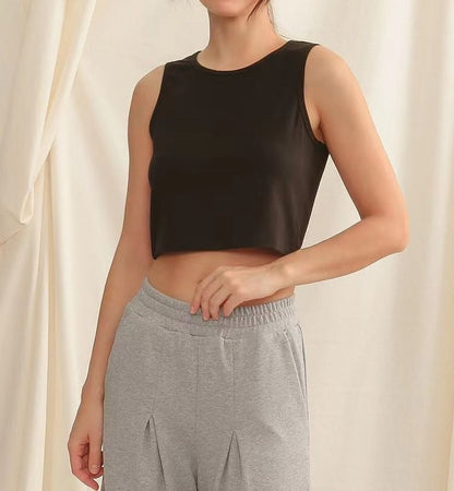 Crew Neck Plain Crop Tank Top