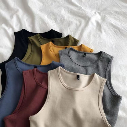 Crew Neck Plain Crop Tank Top