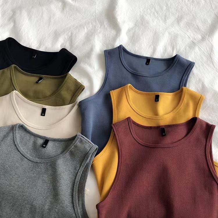 Crew Neck Plain Crop Tank Top