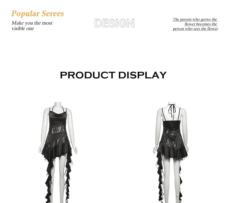 Cowl Neck Lace Panel Mini A-Line Dress with Spaghetti Straps