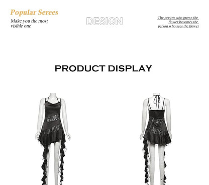Cowl Neck Lace Panel Mini A-Line Dress with Spaghetti Straps