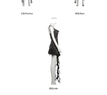 Cowl Neck Lace Panel Mini A-Line Dress with Spaghetti Straps