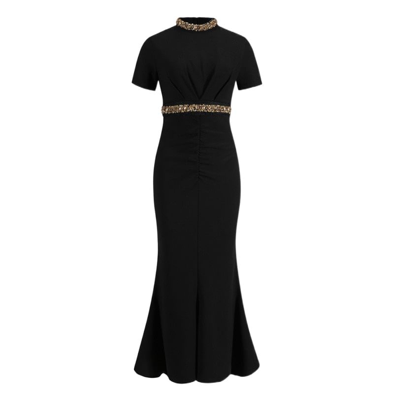 Short Sleeve Round Neck Plain Mermaid Evening Dress