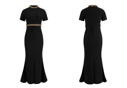 Short Sleeve Round Neck Plain Mermaid Evening Dress
