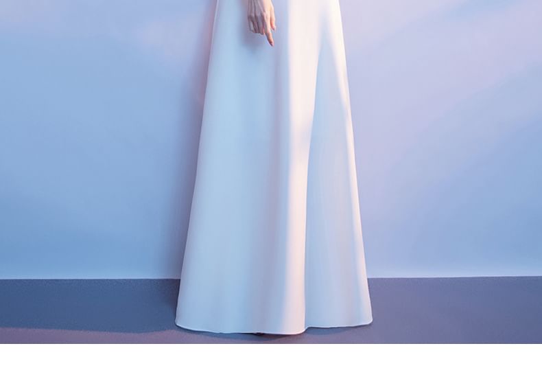 Gown Embroidered A-Line Short-Sleeve Stand Evening Floral Collar