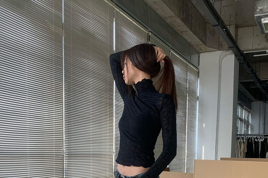 Turtleneck Lace Long Sleeve Top