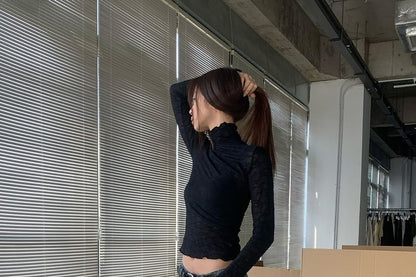 Turtleneck Lace Long Sleeve Top