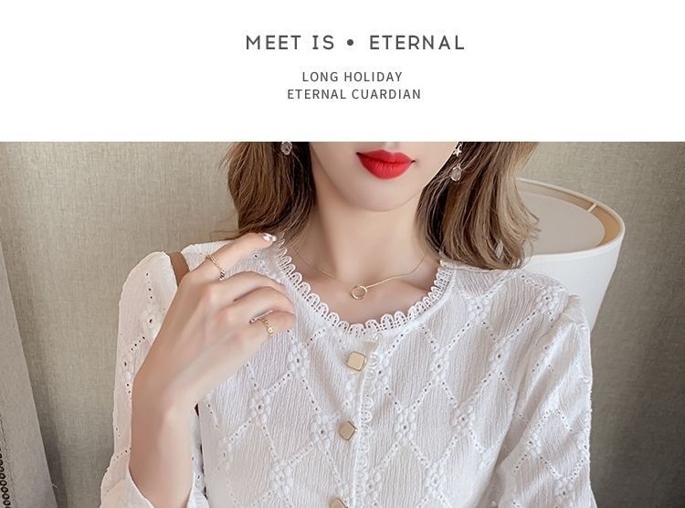 Argyle Lace Trim Long Sleeve Blouse