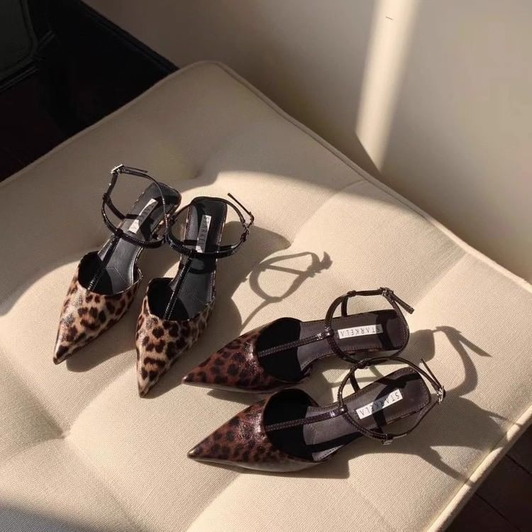 Pointed Toe Leopard Print Slingback Sandals