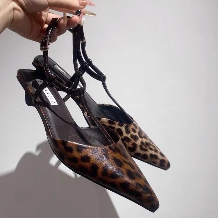 Pointed Toe Leopard Print Slingback Sandals
