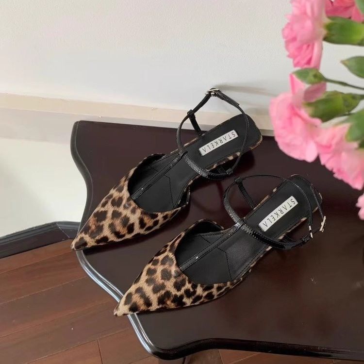 Pointed Toe Leopard Print Slingback Sandals