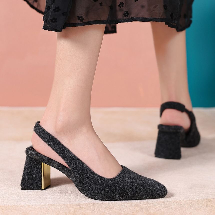Pointed Toe Block Heel Slingback Pumps