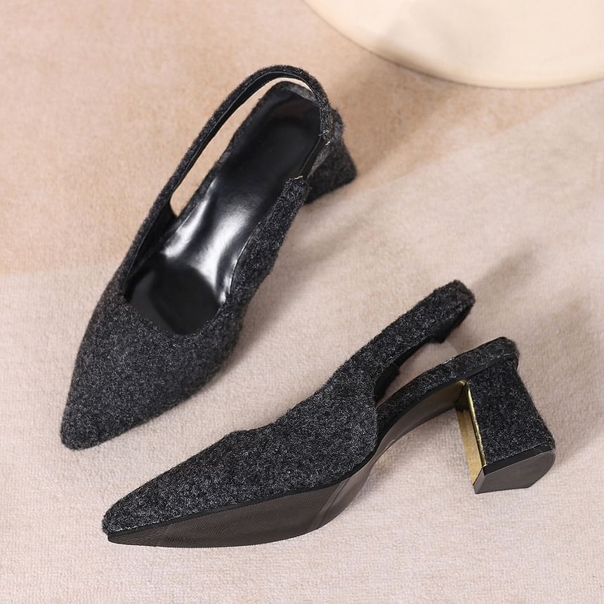 Pointed Toe Block Heel Slingback Pumps