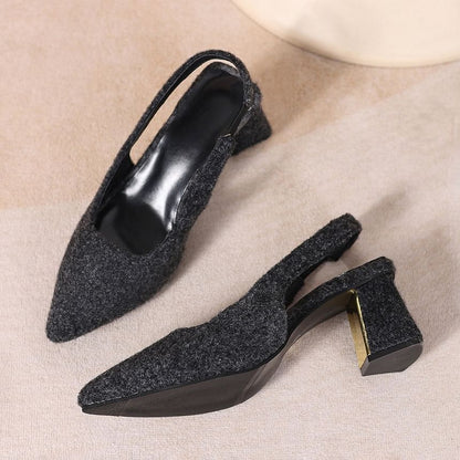 Pointed Toe Block Heel Slingback Pumps
