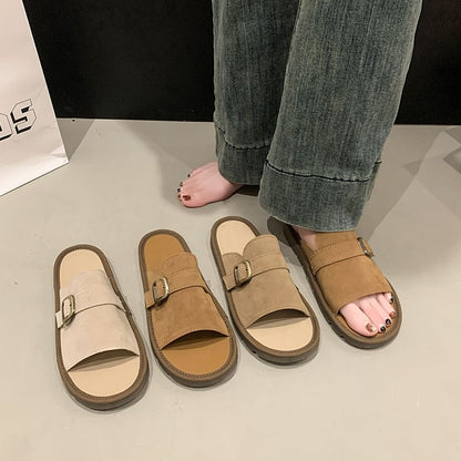 Plain Buckled Slide Sandals