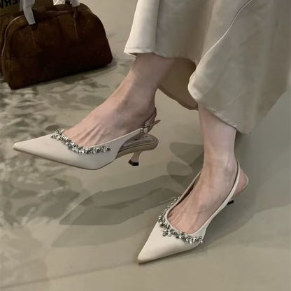 Rhinestone Pointed Toe Stiletto Heel Slingback Pumps