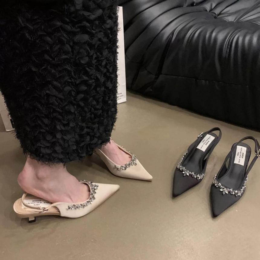 Rhinestone Pointed Toe Stiletto Heel Slingback Pumps