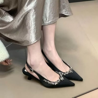 Rhinestone Pointed Toe Stiletto Heel Slingback Pumps