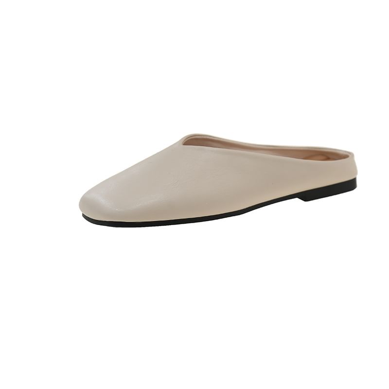 Metallic Faux Leather Square Toe Mules