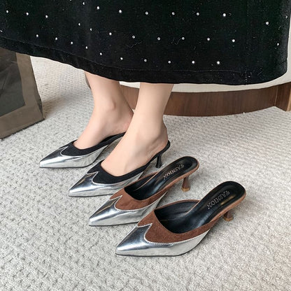 Pointed Toe Stiletto Heel Two Tone Mules