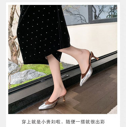 Pointed Toe Stiletto Heel Two Tone Mules