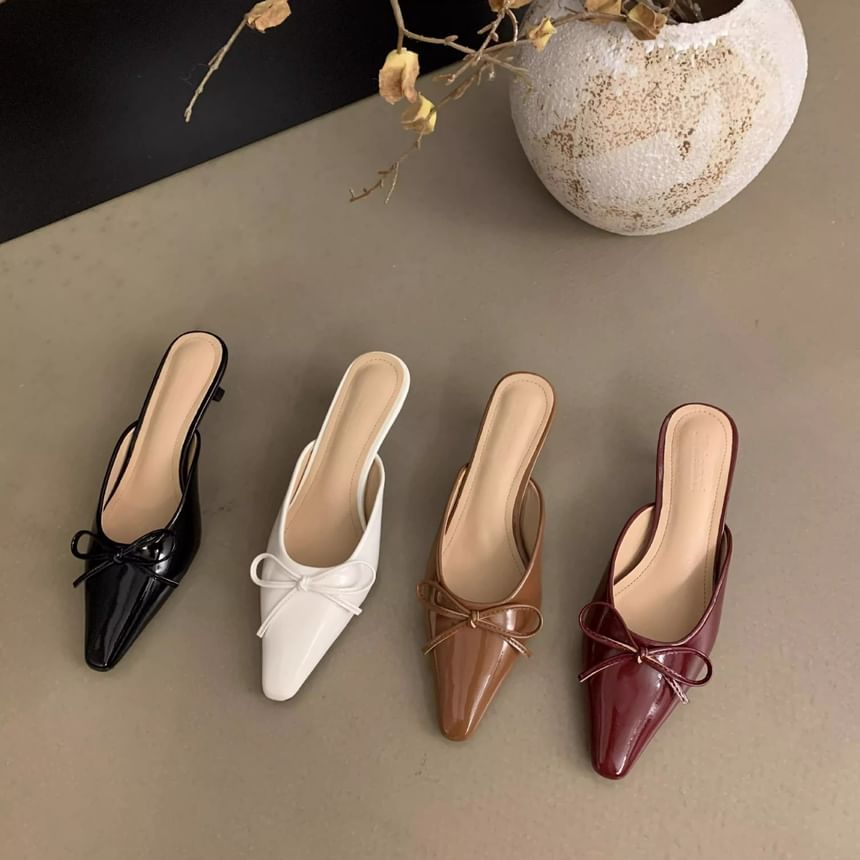 Pointed Toe Stiletto Heel Bow Mules