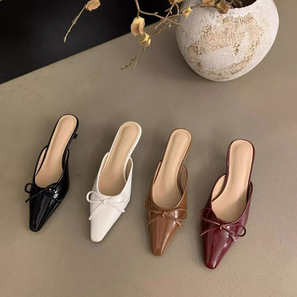 Pointed Toe Stiletto Heel Bow Mules