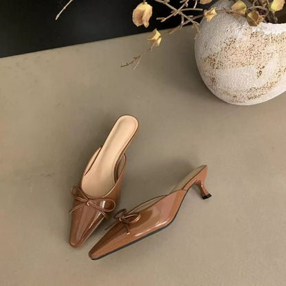 Pointed Toe Stiletto Heel Bow Mules