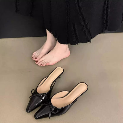 Pointed Toe Stiletto Heel Bow Mules