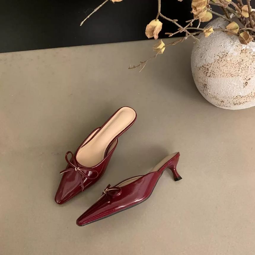 Pointed Toe Stiletto Heel Bow Mules