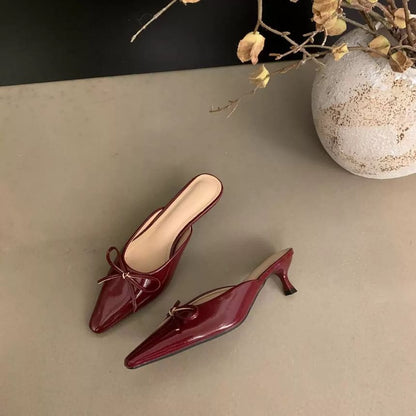 Pointed Toe Stiletto Heel Bow Mules