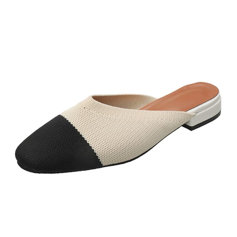 Two-Tone Knit Flat Mules