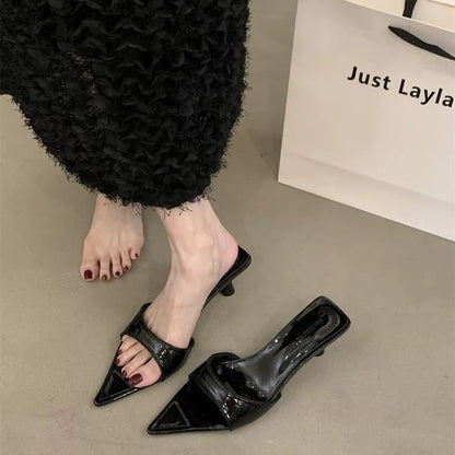 High Heel Pointed Toe Slide Sandals