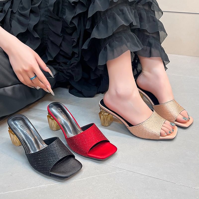 Block Heel Plain Slide Sandals