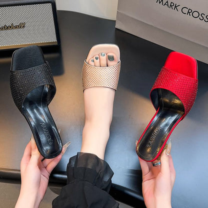 Block Heel Plain Slide Sandals