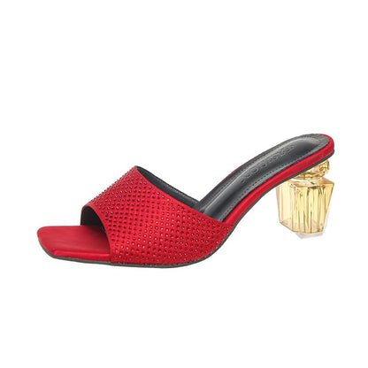 Block Heel Plain Slide Sandals